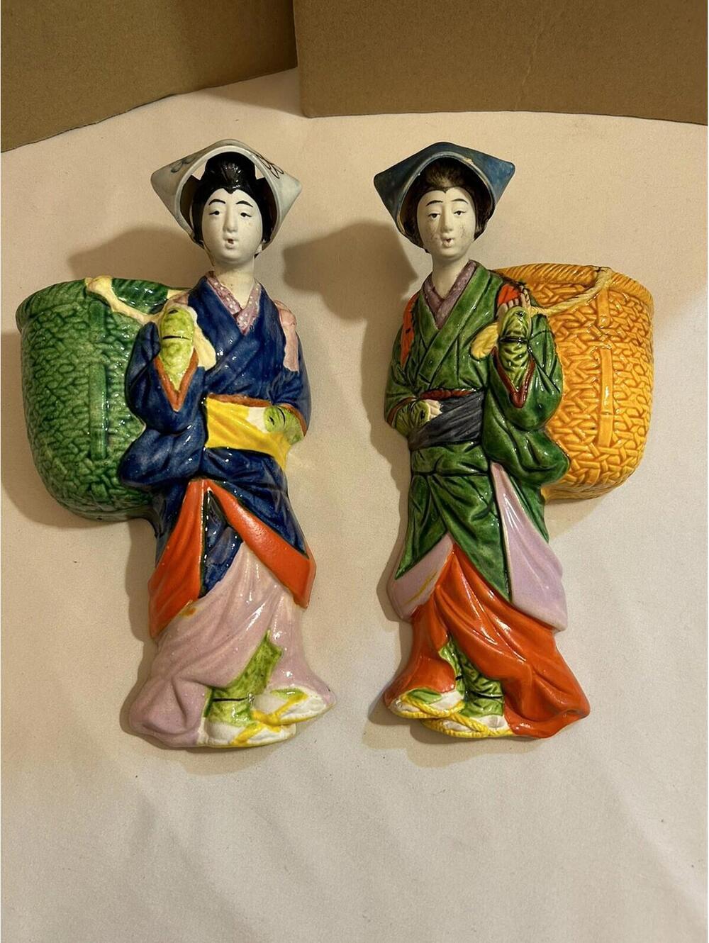 Vintage Japanese Bankoware BISQUE Wall Pocket(s) Women Baskets